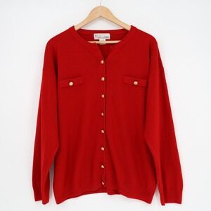 Milano Design Group Cardigan Sweater Womens 18/20 Red Tight Knit Button Front